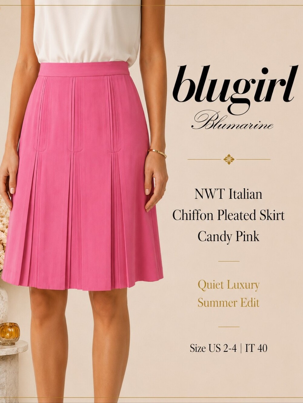 NWT Blugirl Blumarine Italian Pleated Chiffon Skirt Pink | Quiet Luxury | US 2-4